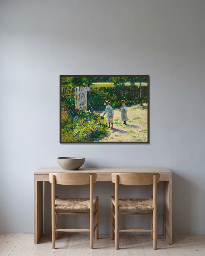 Children in the garden av Władysław Podkowiński inramad på en vägg