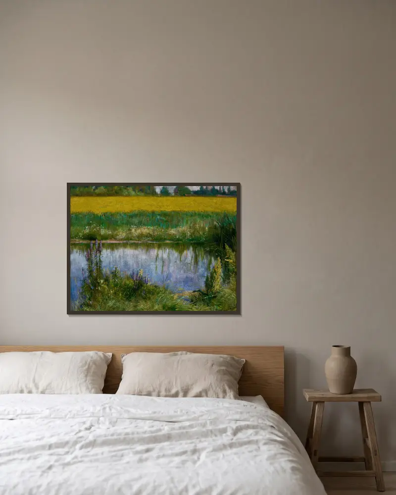 Field of Lupine av Władysław Podkowiński inramad på en vägg