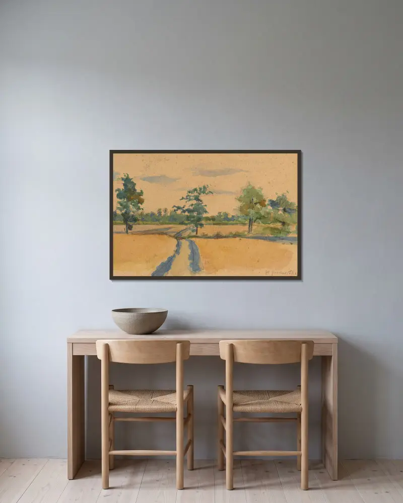 Lowland landscape av Władysław Podkowiński inramad på en vägg