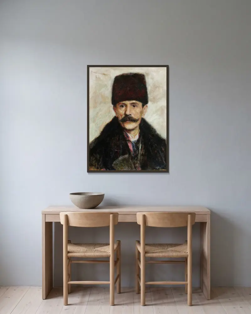 Portrait of Ostaszewski av Władysław Podkowiński inramad på en vägg