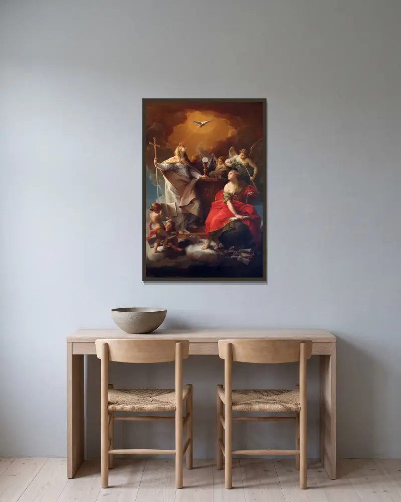 Religionens allegori av Pompeo Batoni inramad på en vägg