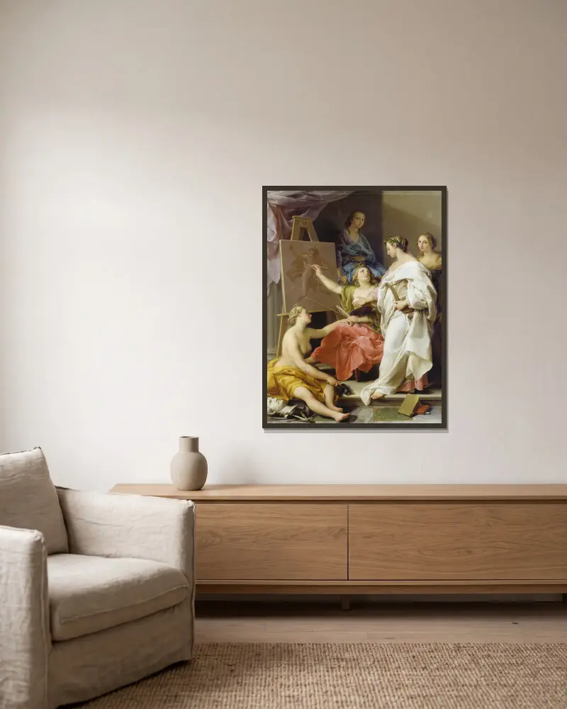Allegorie der Künste von Pompeo Batoni gerahmt an einer Wand