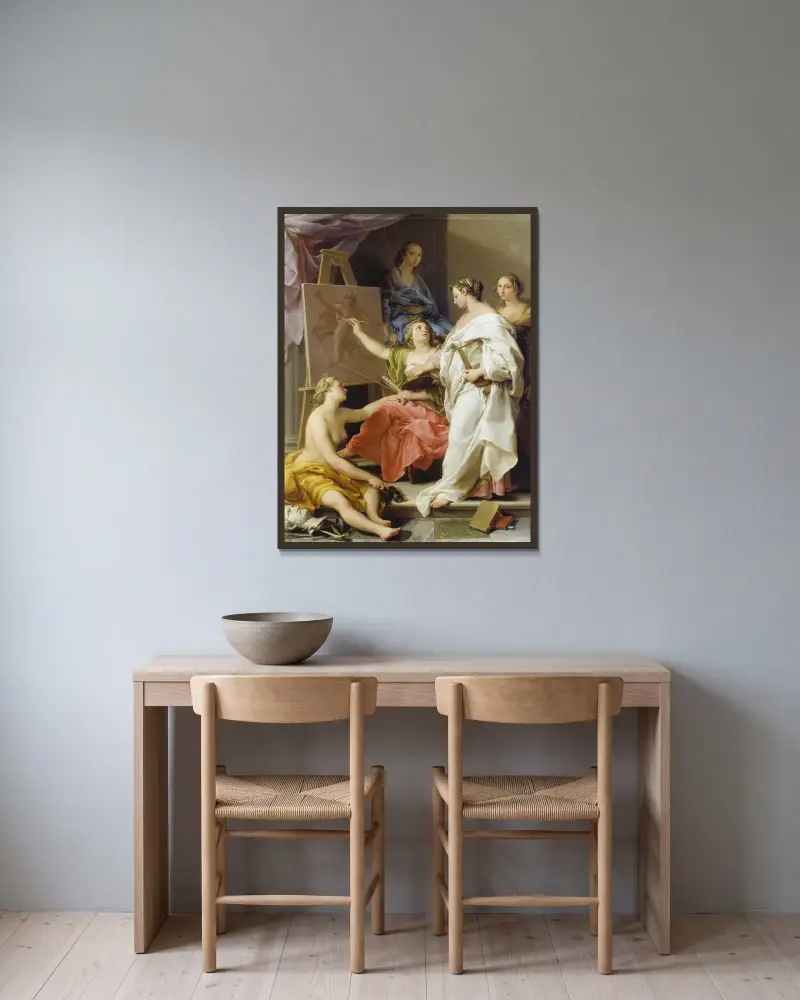 Allegorie der Künste von Pompeo Batoni gerahmt an einer Wand