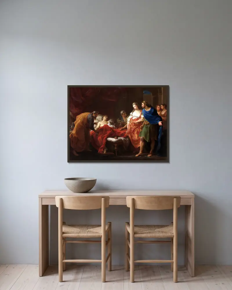 Antiochus And Stratonice av Pompeo Batoni inramad på en vägg