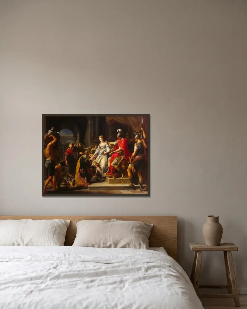 Scipios återhållsamhet av Pompeo Batoni inramad på en vägg