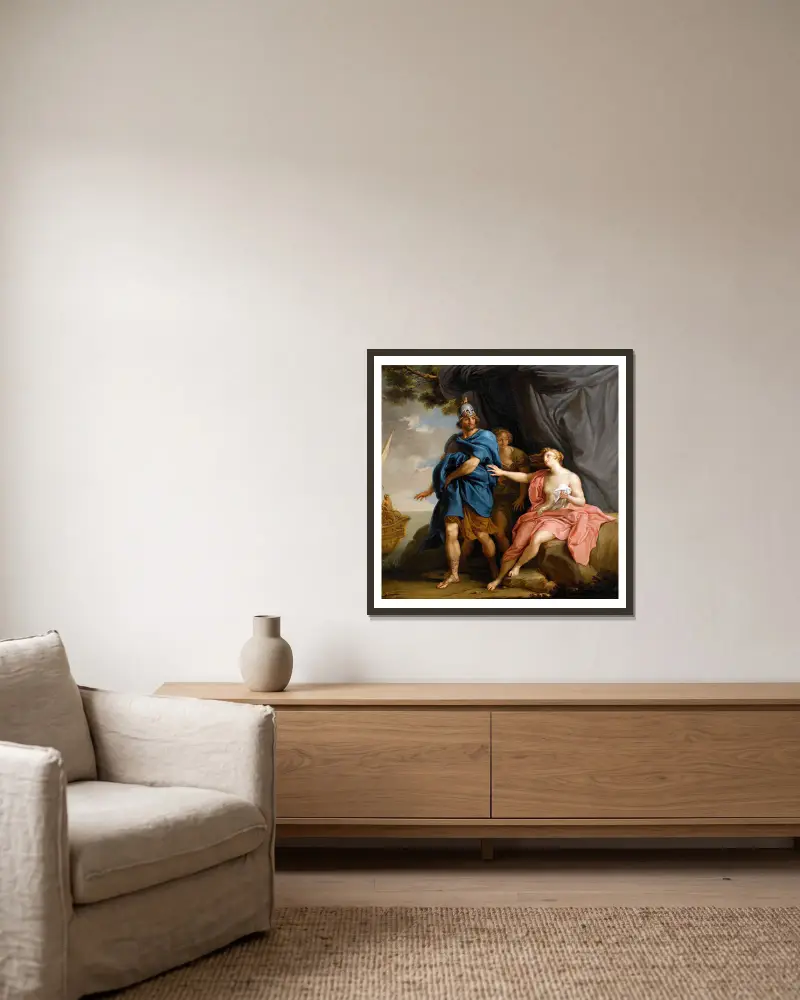 Dido And Aeneas av Pompeo Batoni inramad på en vägg