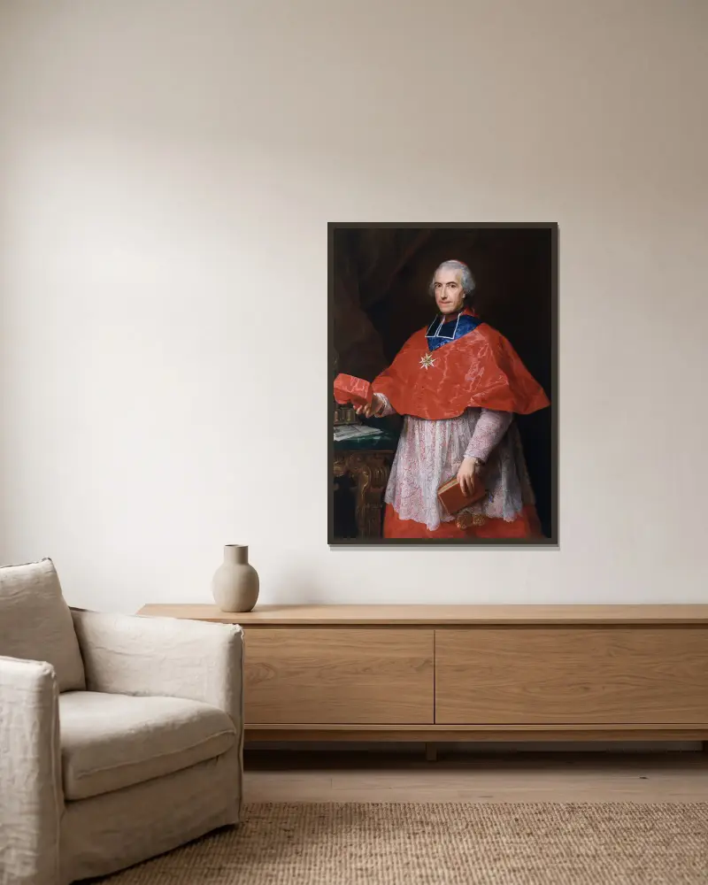 Porträtt av kardinal Jean-François Joseph de Rochechouart av Pompeo Batoni inramad på en vägg