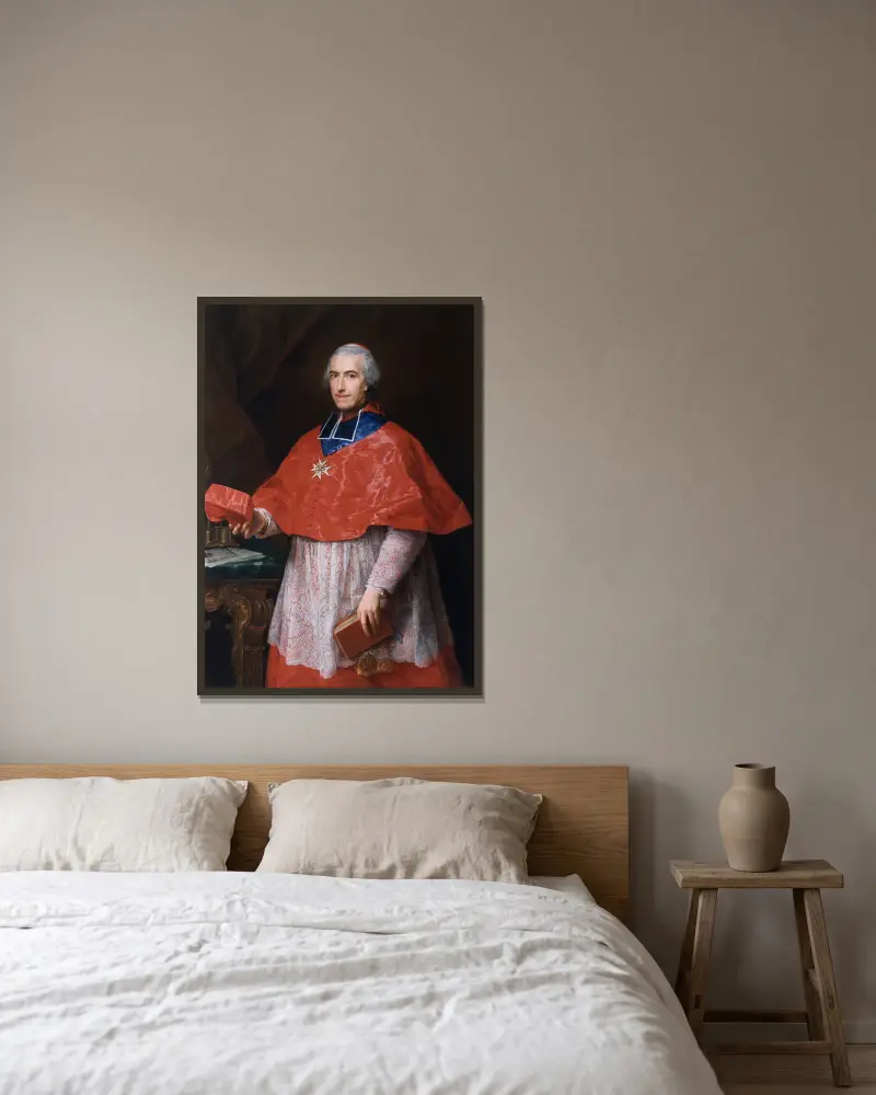Porträtt av kardinal Jean-François Joseph de Rochechouart av Pompeo Batoni inramad på en vägg