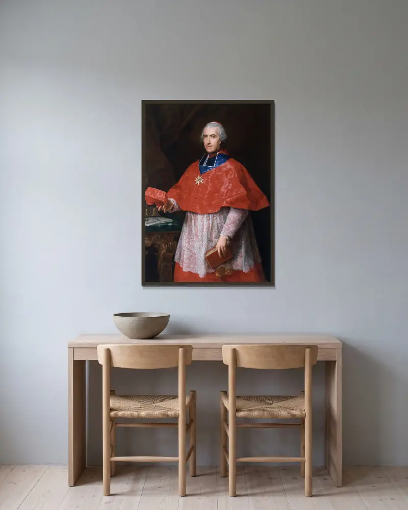 Porträtt av kardinal Jean-François Joseph de Rochechouart av Pompeo Batoni inramad på en vägg