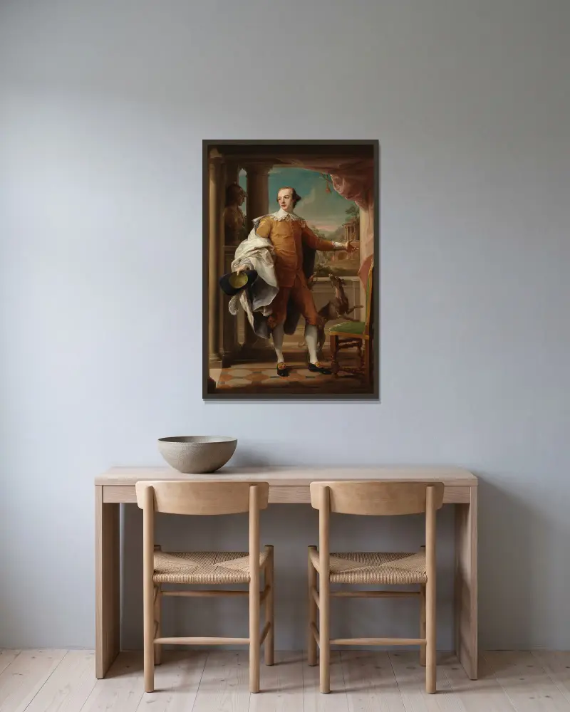 Porträtt av Sir Wyndham Knatchbull-Wyndham av Pompeo Batoni inramad på en vägg