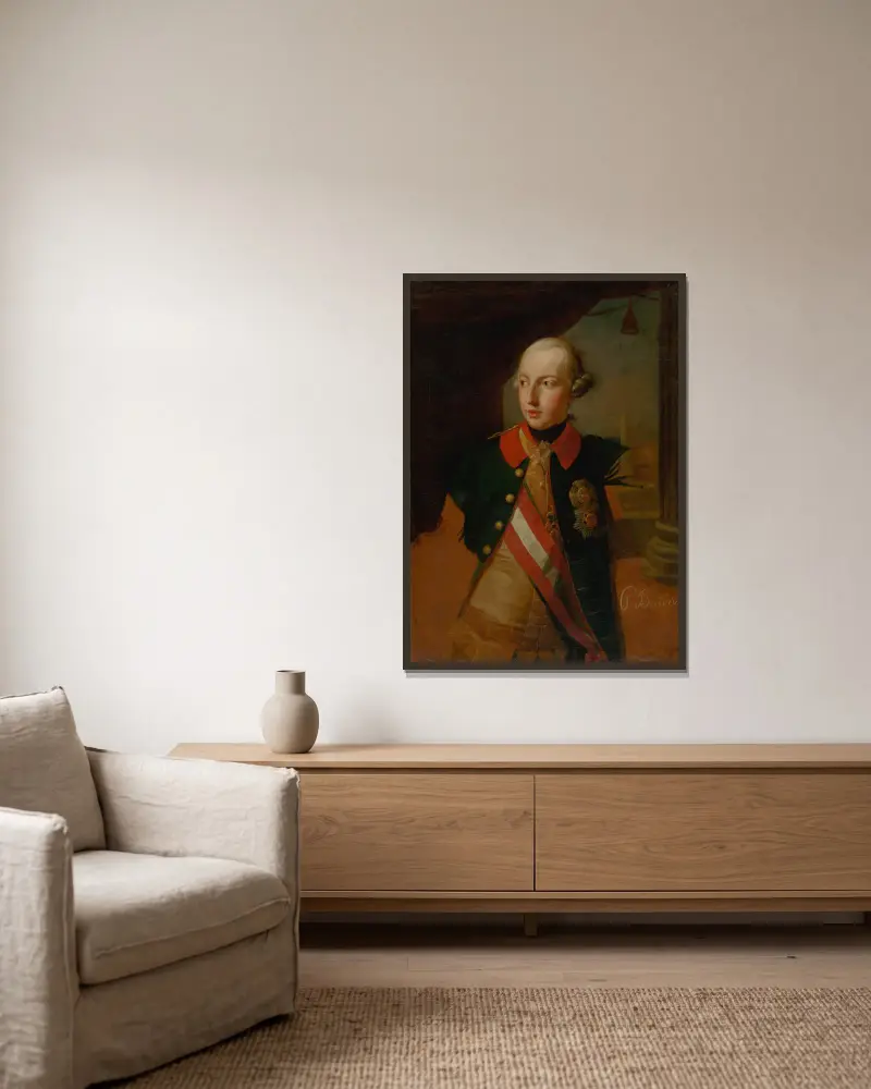 Studie till porträtt av kejsar Josef II av Pompeo Batoni inramad på en vägg
