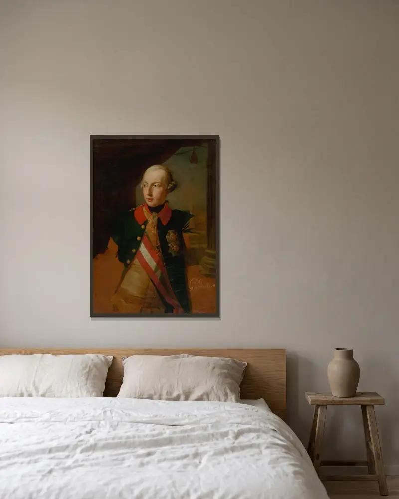 Studie till porträtt av kejsar Josef II av Pompeo Batoni inramad på en vägg