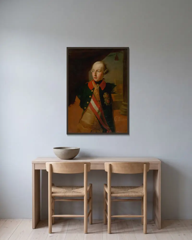 Studie till porträtt av kejsar Josef II av Pompeo Batoni inramad på en vägg
