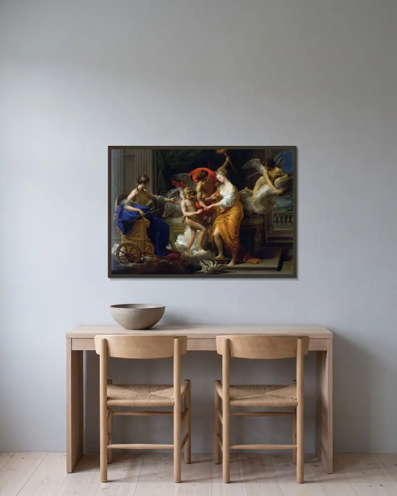 Die Vermählung von Amor und Psyche von Pompeo Batoni gerahmt an einer Wand