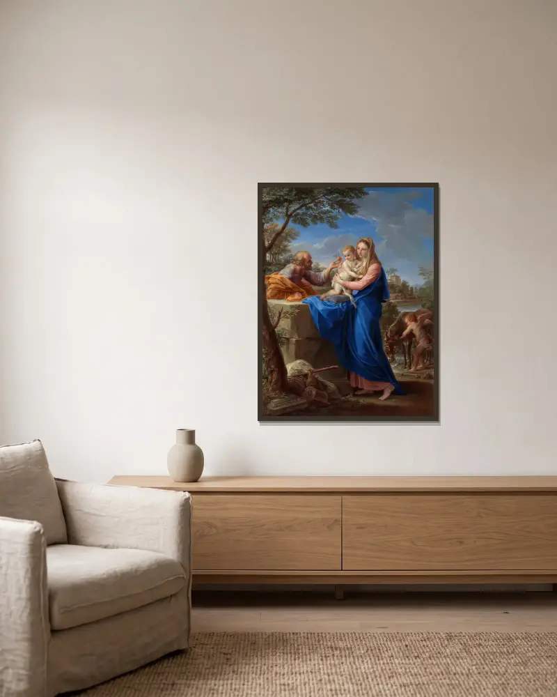 The Rest On The Flight Into Egypt av Pompeo Batoni inramad på en vägg