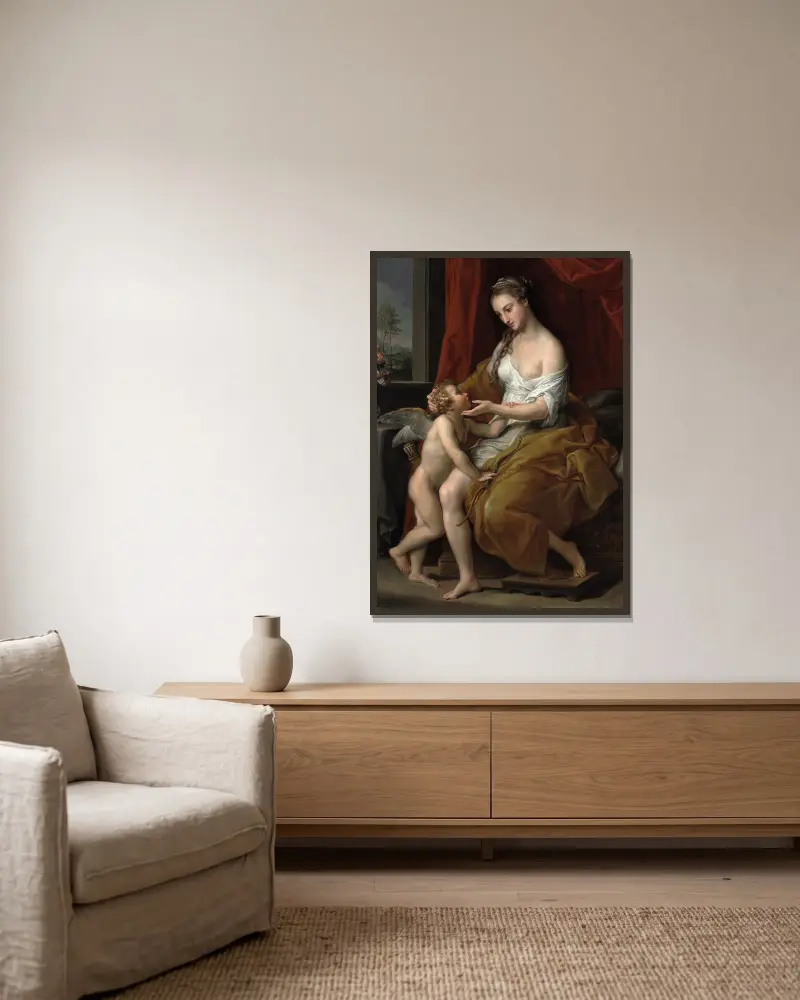 Wenus pieści Amora, Pompeo Batoni w ramie na ścianie
