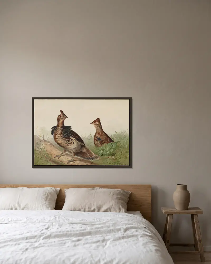 The ruffed grouse (Bonasas umbellus) av Alexander Pope Jr. inramad på en vägg