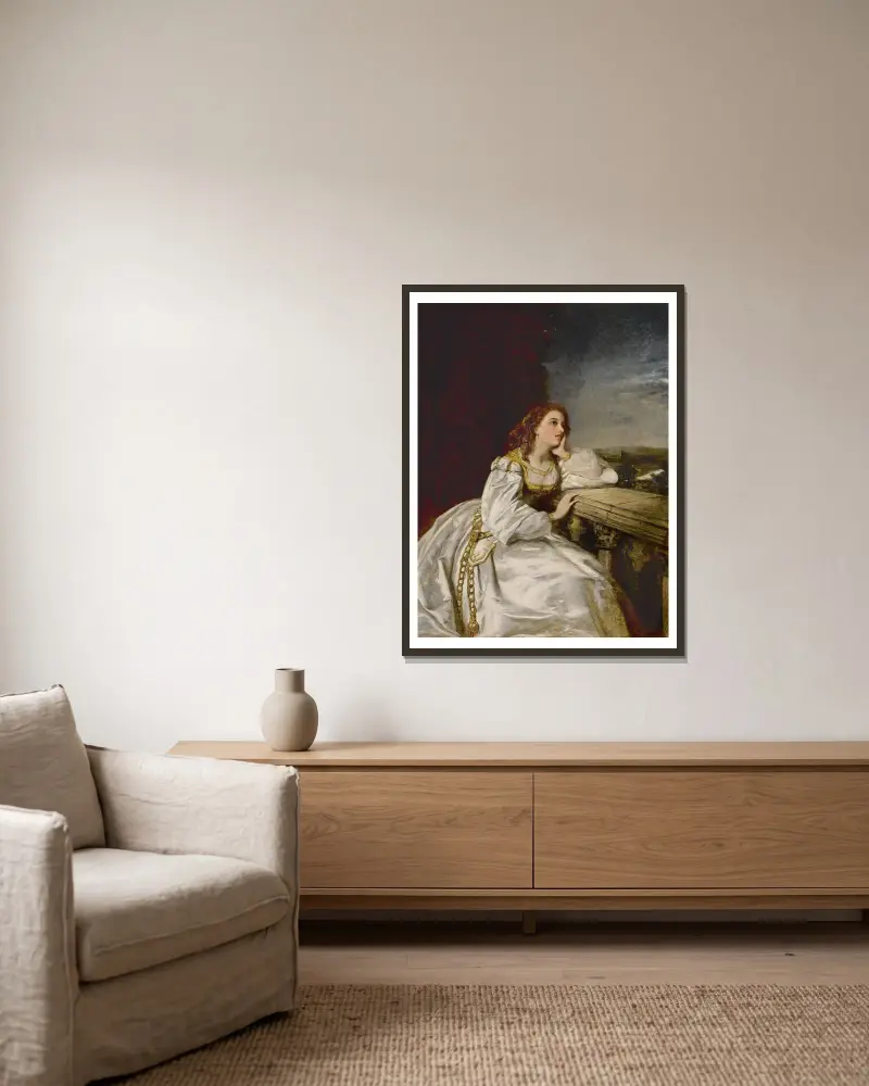 Julia, „O, wäre ich doch ein Handschuh auf dieser Hand“ von William Powell Frith gerahmt an einer Wand