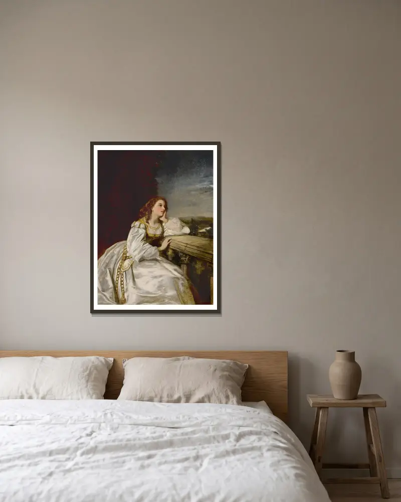 Julia, „O, wäre ich doch ein Handschuh auf dieser Hand“ von William Powell Frith gerahmt an einer Wand