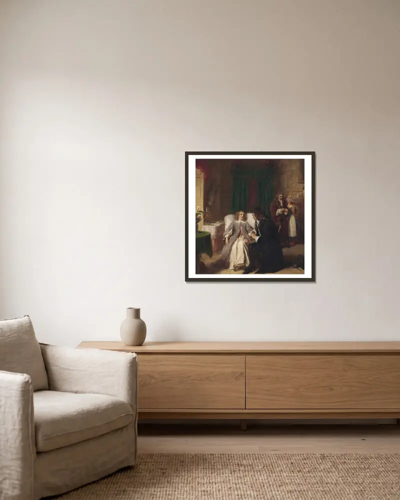 Die eingebildete Kranke von William Powell Frith gerahmt an einer Wand