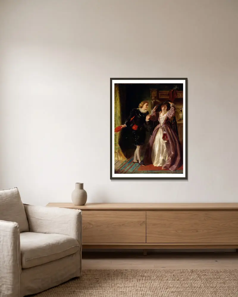 Olivia odhaluje svou tvář, William Powell Frith v rámu na stěně