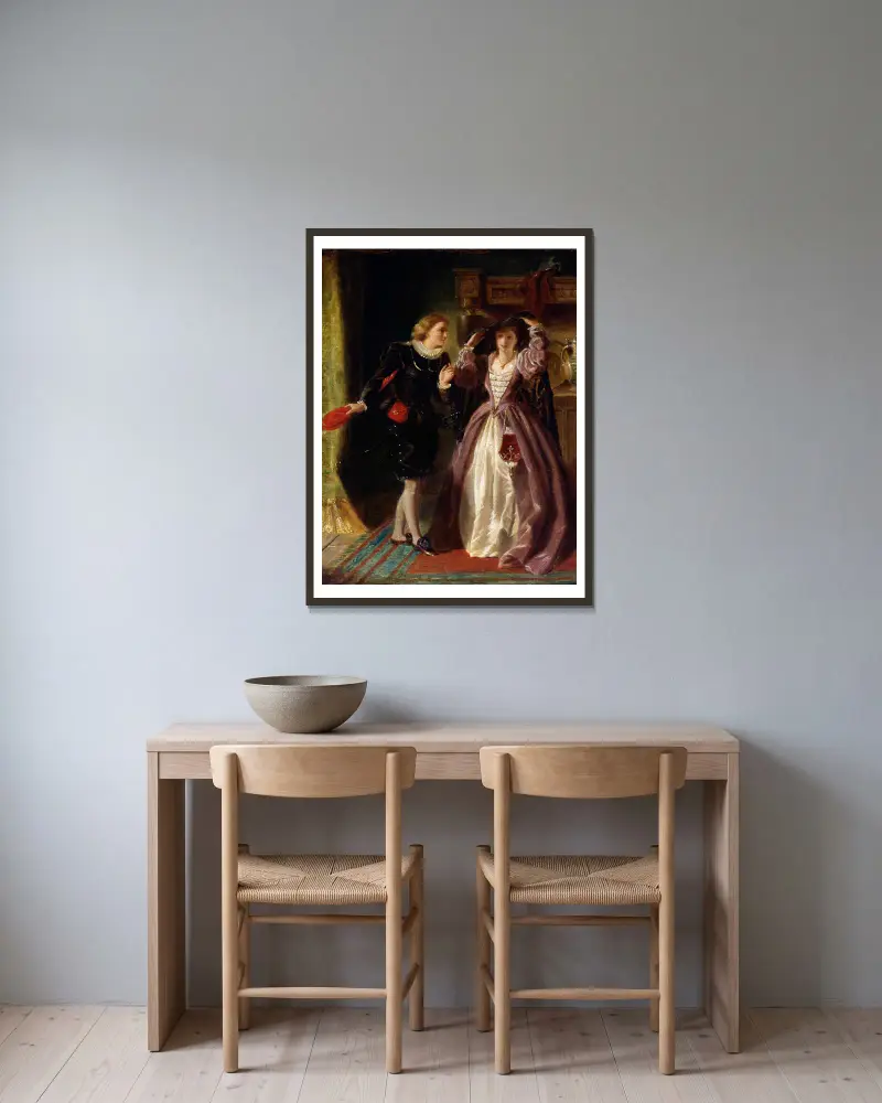 Olivia odhaluje svou tvář, William Powell Frith v rámu na stěně