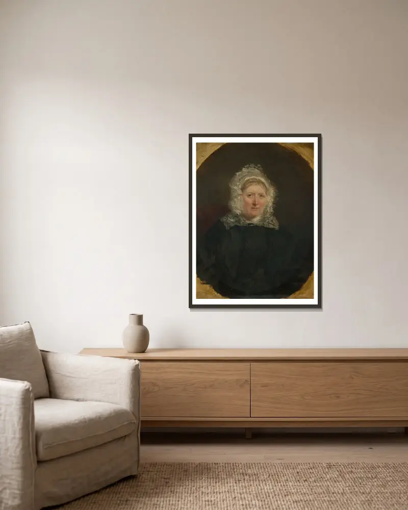 Porträtt av Jane Powell, konstnärens mor av William Powell Frith inramad på en vägg