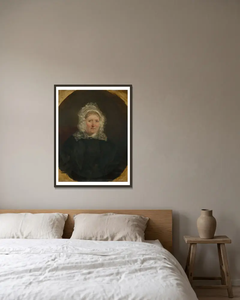 Porträtt av Jane Powell, konstnärens mor av William Powell Frith inramad på en vägg
