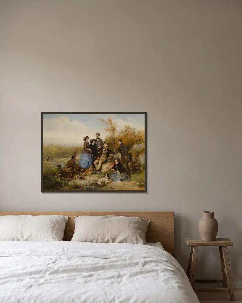 Die Jagdgesellschaft von William Powell Frith gerahmt an einer Wand
