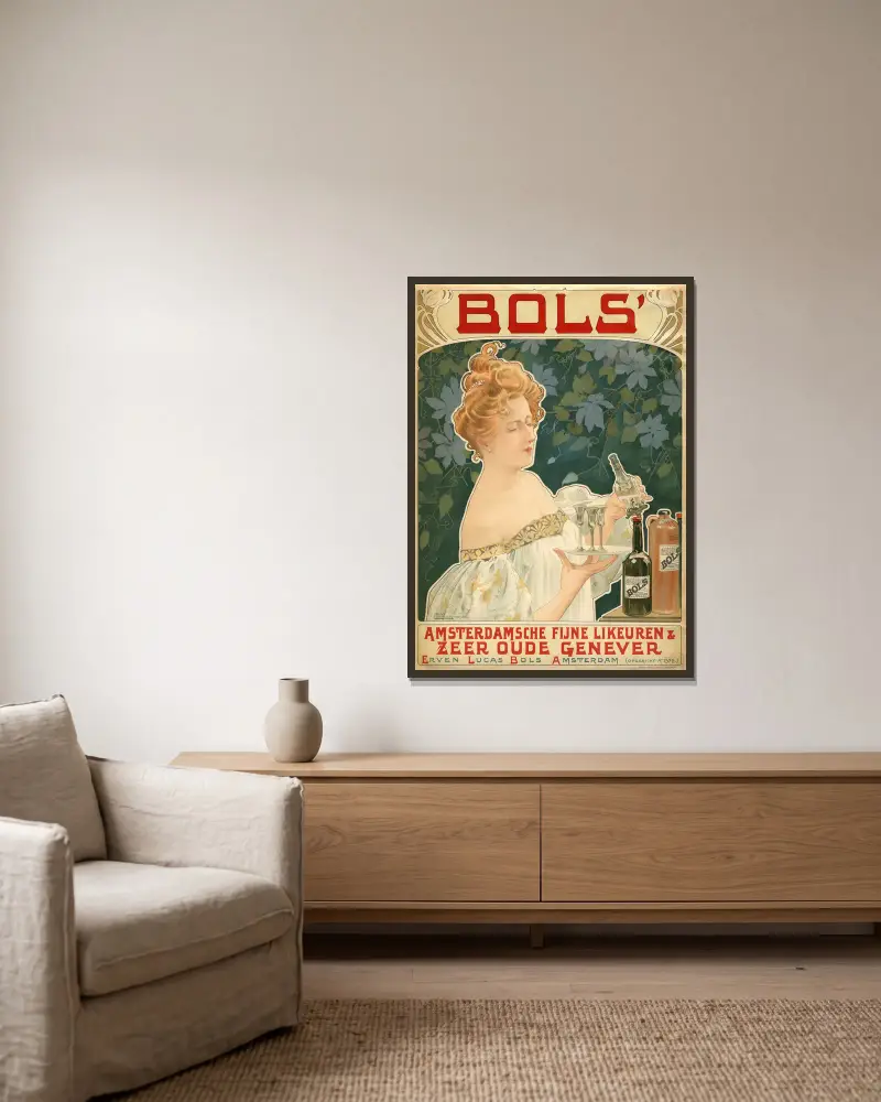 Bols’ Amsterdamsche Fijne Likeuren & zeer oude genever, Henri Privat-Livemont w ramie na ścianie