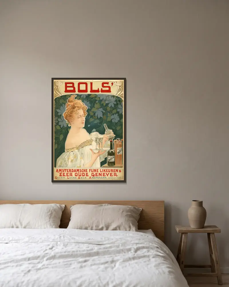 Bols’ Amsterdamsche Fijne Likeuren & zeer oude genever, Henri Privat-Livemont w ramie na ścianie