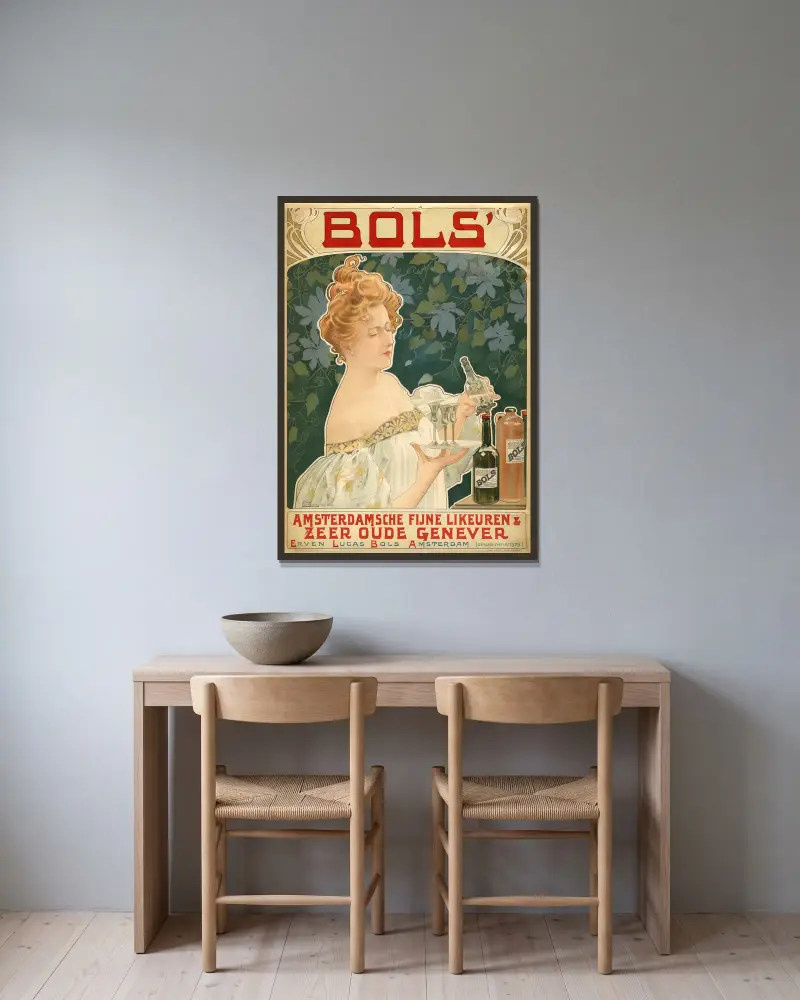 Bols’ Amsterdamsche Fijne Likeuren & zeer oude genever, Henri Privat-Livemont w ramie na ścianie