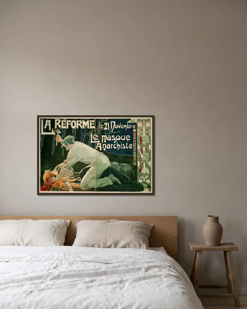 La Réforme, 21 listopada, maska anarchisty, Henri Privat-Livemont w ramie na ścianie
