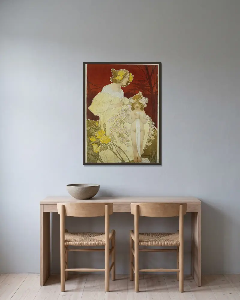 Kvinnopalatset. Utställningen 1900 av Henri Privat-Livemont inramad på en vägg