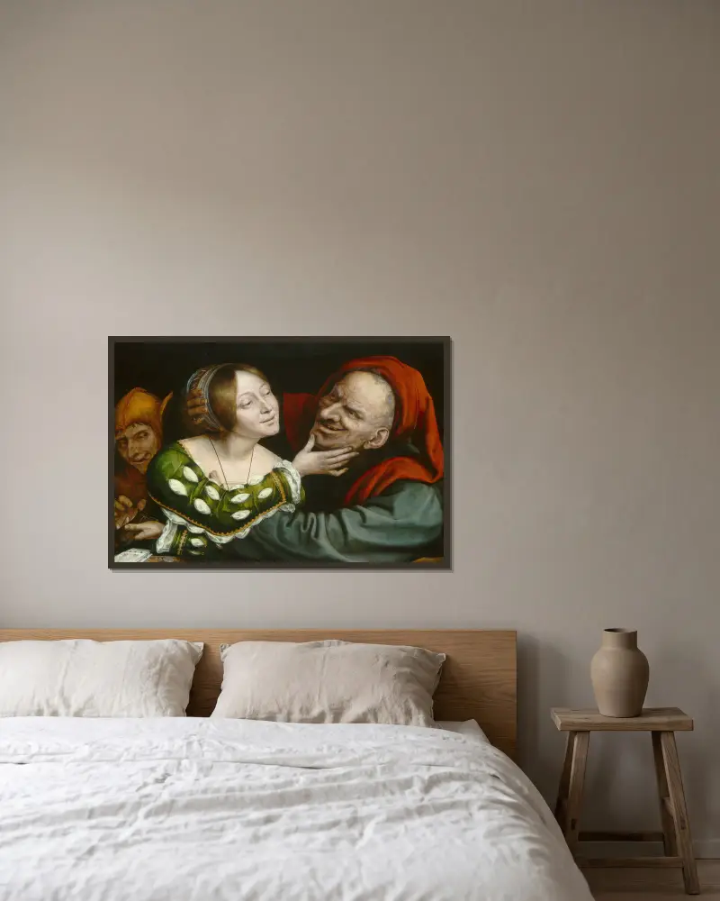 Ill-Matched Lovers av Quentin Massys inramad på en vägg