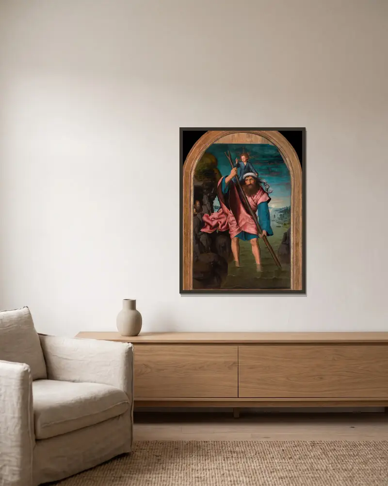 Saint Christopher av Quentin Massys inramad på en vägg
