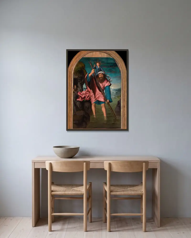 Saint Christopher av Quentin Massys inramad på en vägg