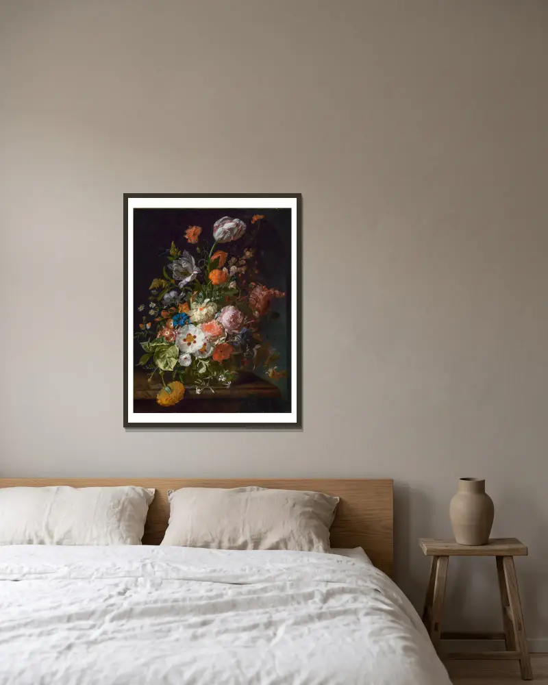 Blumenstrauß von Rachel Ruysch gerahmt an einer Wand