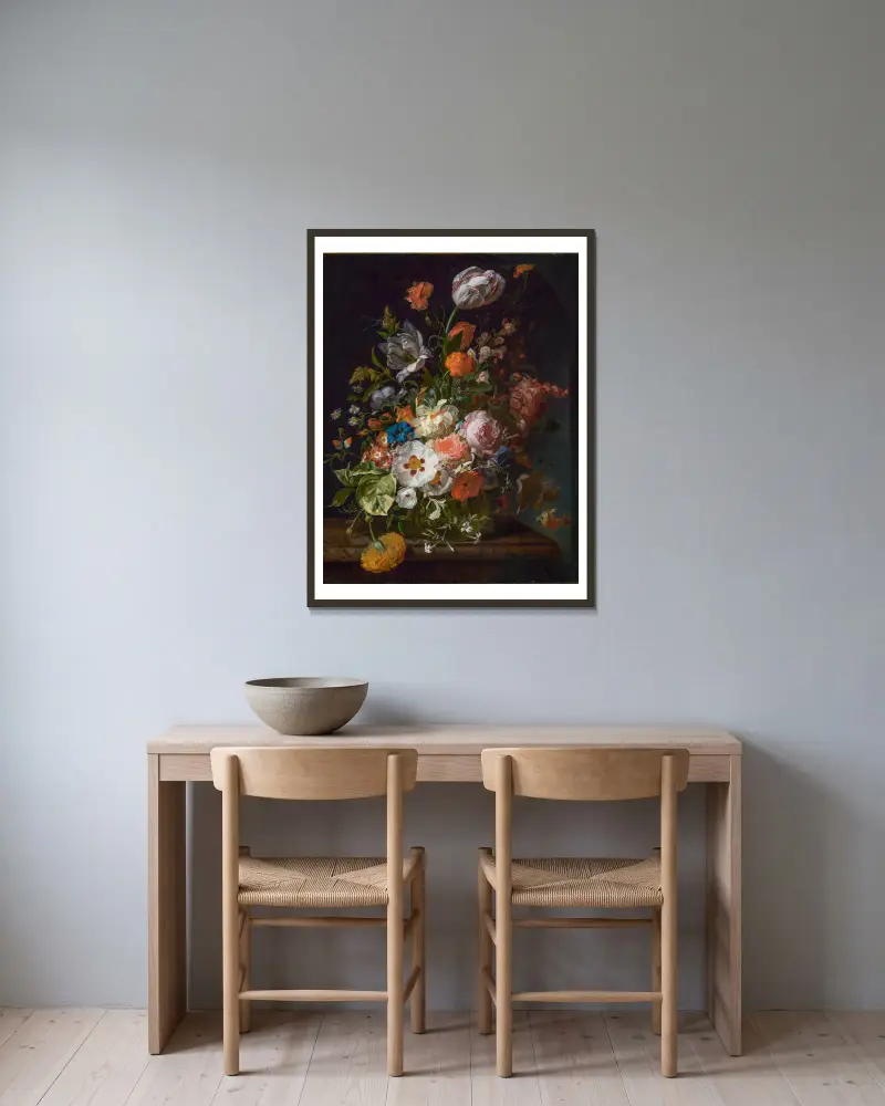 Blumenstrauß von Rachel Ruysch gerahmt an einer Wand