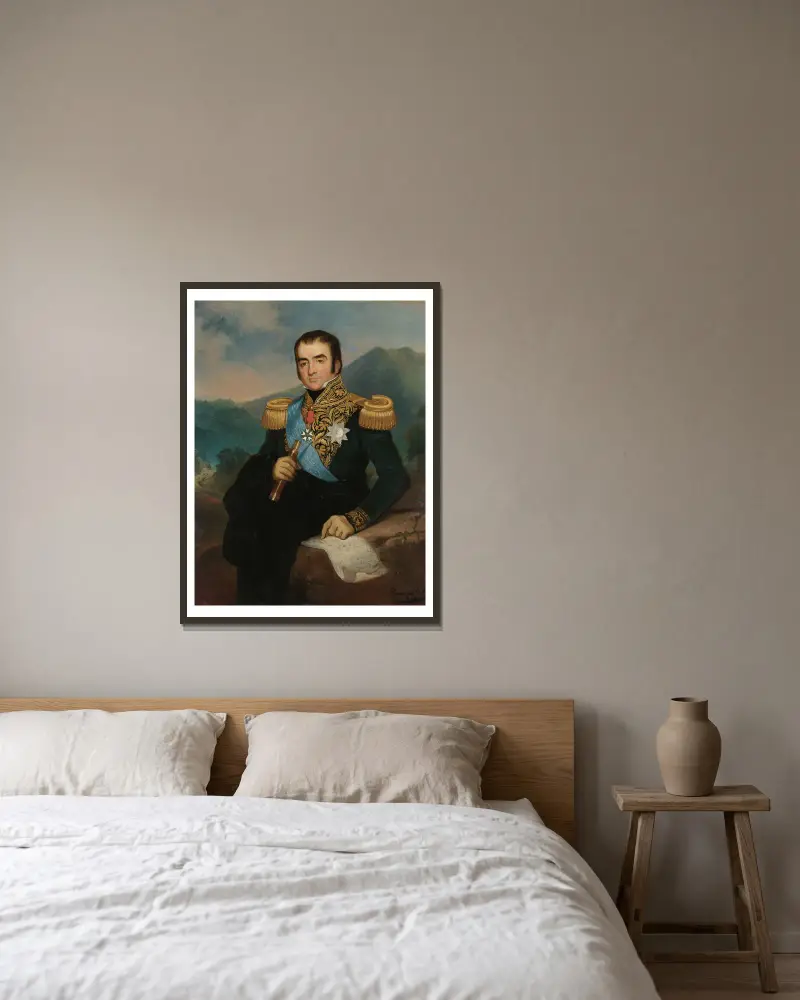 Posthumes Porträt von Herman Willem Daendels, Generalgouverneur von Niederländisch-Ostindien von Raden Saleh gerahmt an einer Wand