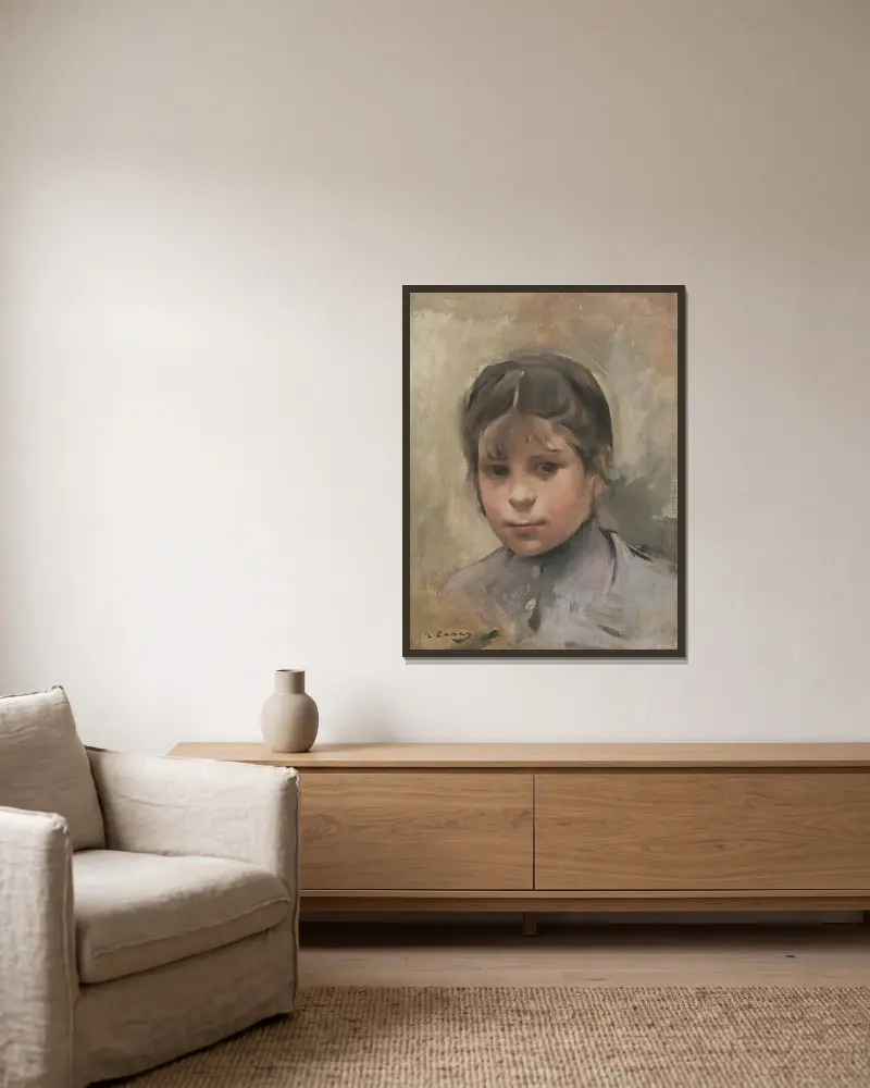 Niña (Porträt eines Mädchens) von Ramón Casas gerahmt an einer Wand