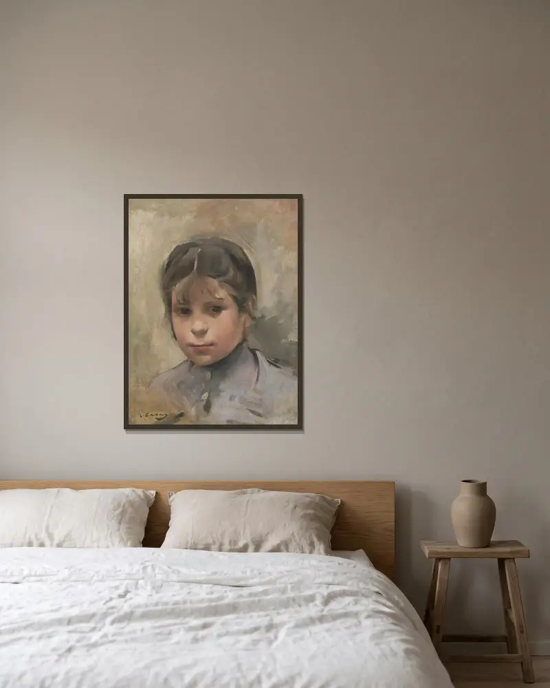 Niña (Porträt eines Mädchens) von Ramón Casas gerahmt an einer Wand