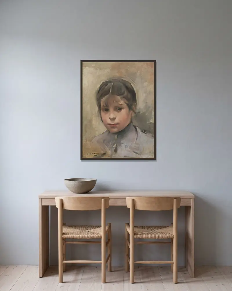 Niña (Porträt eines Mädchens) von Ramón Casas gerahmt an einer Wand