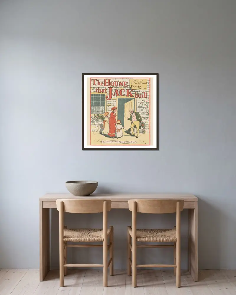 Dům, který postavil Jack, list 1, Randolph Caldecott v rámu na stěně