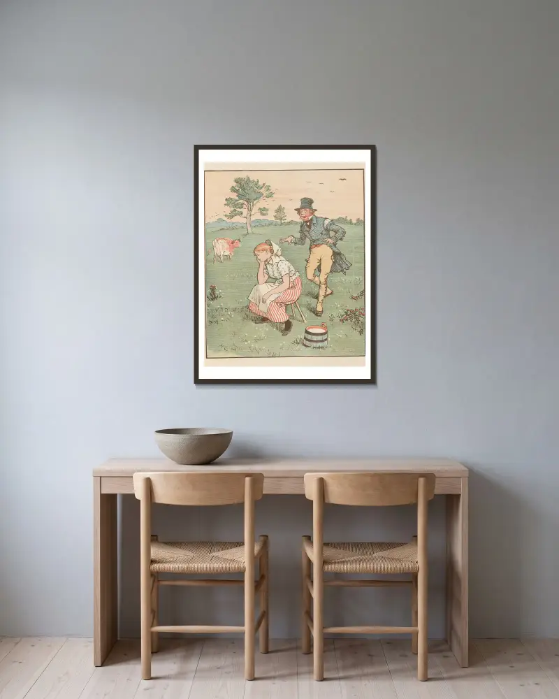Dům, který postavil Jack, list 7, Randolph Caldecott v rámu na stěně