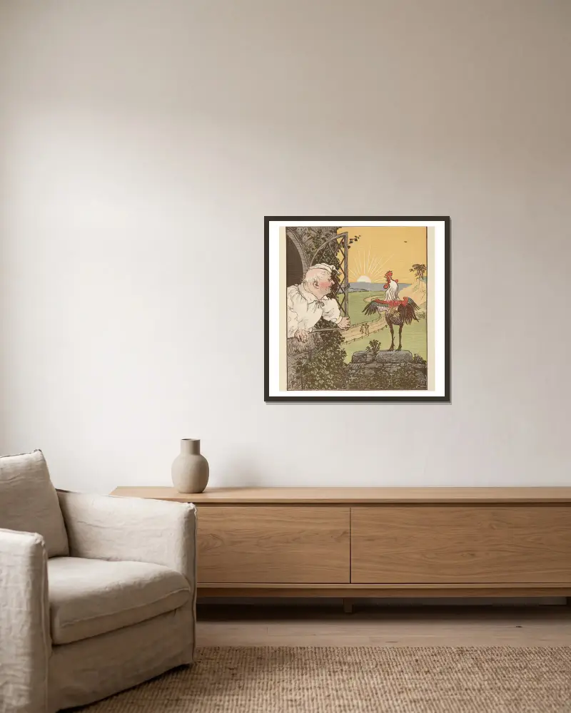 Dům, který postavil Jack, list 8, Randolph Caldecott v rámu na stěně