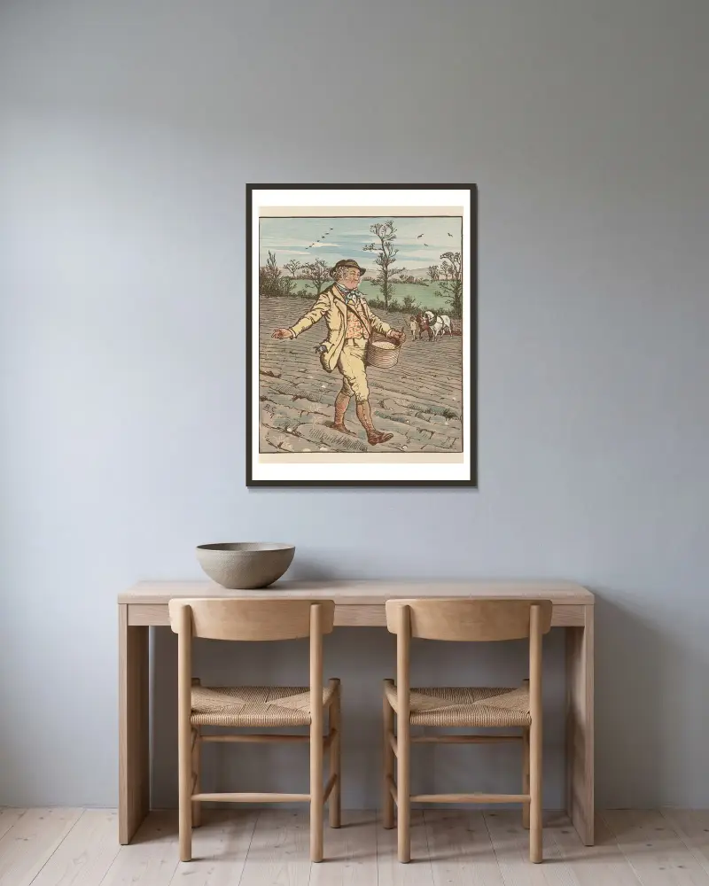 Dům, který postavil Jack, list 9, Randolph Caldecott v rámu na stěně