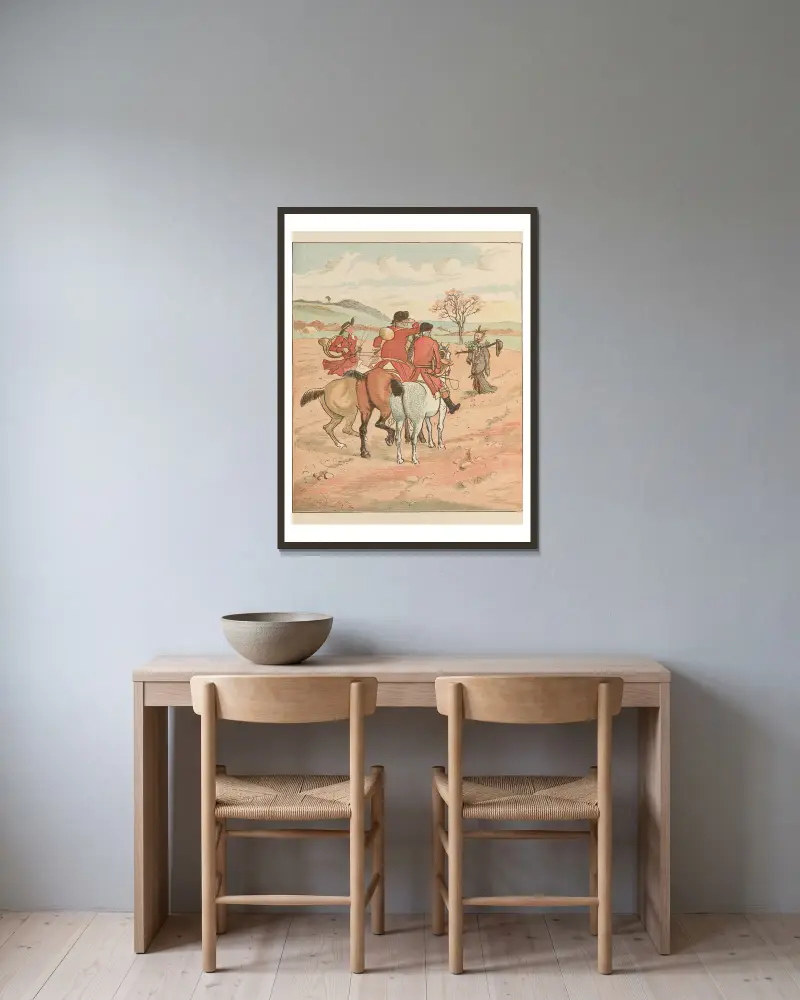 The Three Jovial Huntsmen Pl.3 av Randolph Caldecott inramad på en vägg
