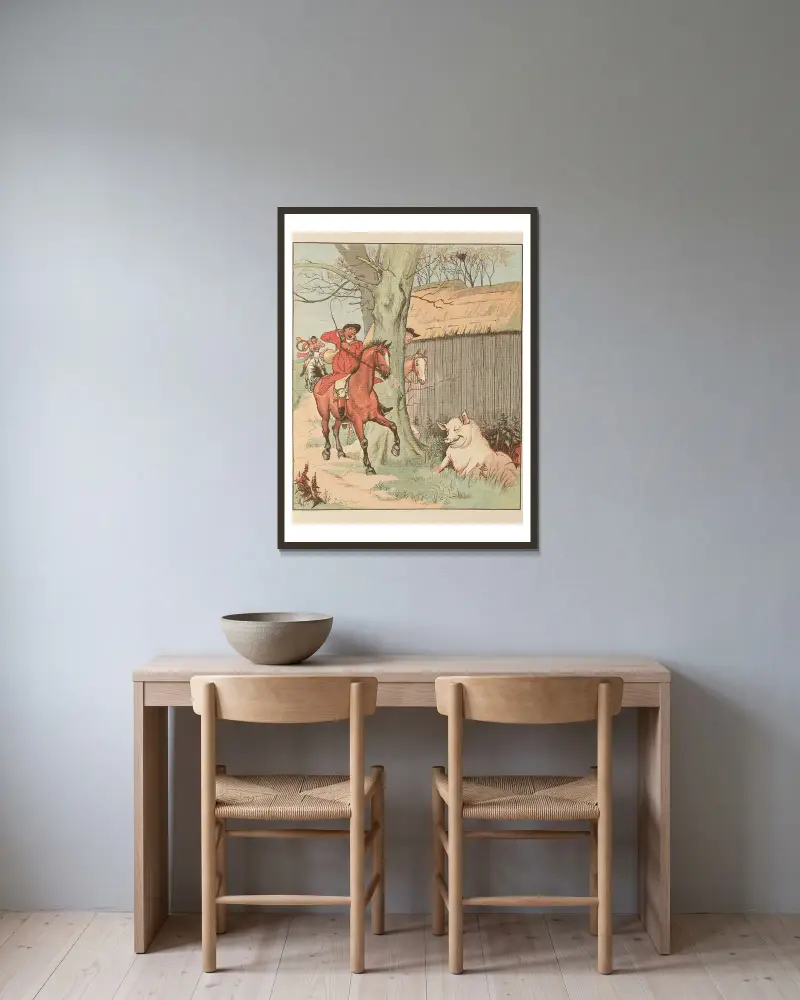 The Three Jovial Huntsmen Pl.7 av Randolph Caldecott inramad på en vägg