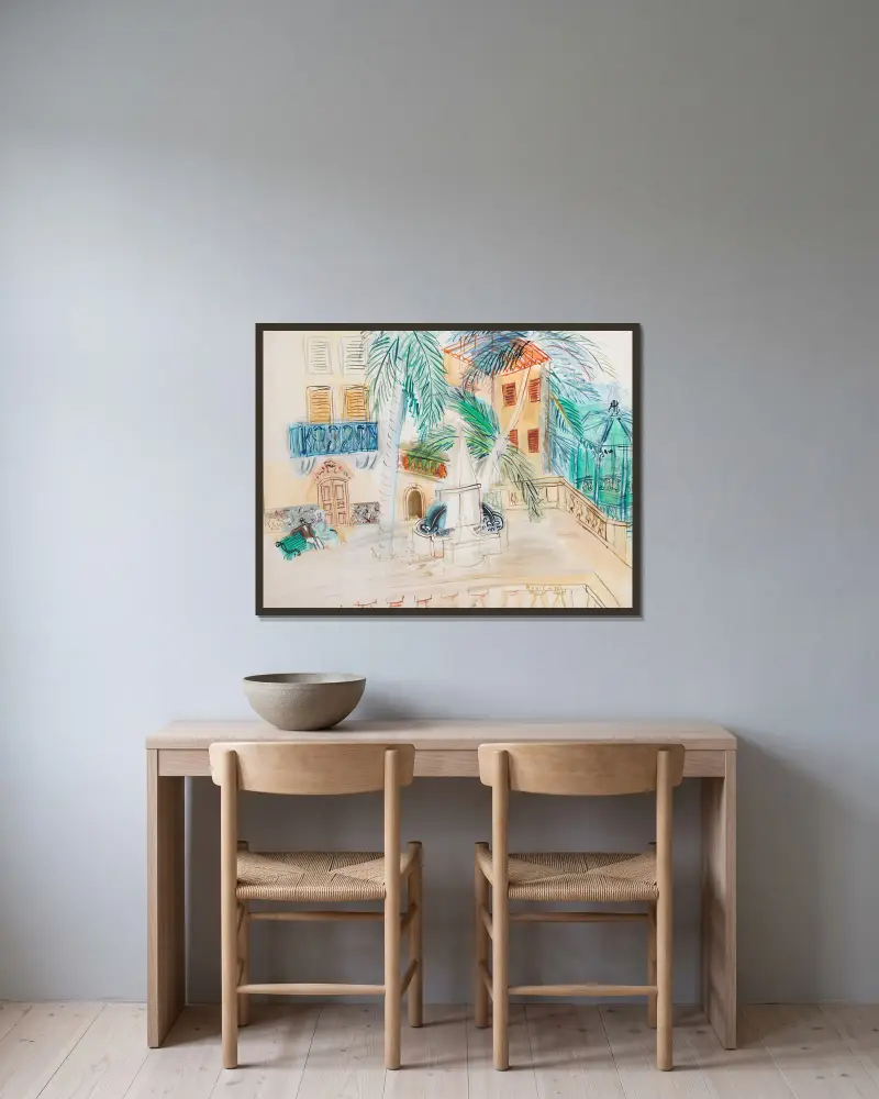 Paar auf einer Bank, Place d’Hyères von Raoul Dufy gerahmt an einer Wand